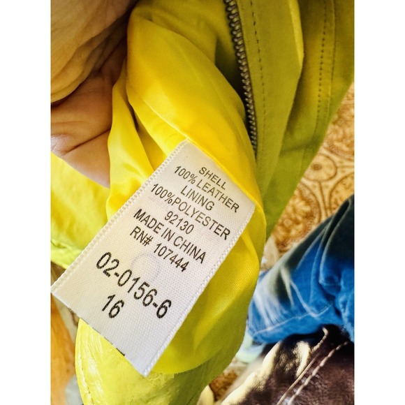 Sunny Yellow 100% Leather Moto Jacket Full Zip Jessica London Womens 16/16W XL - Picture 7 of 11